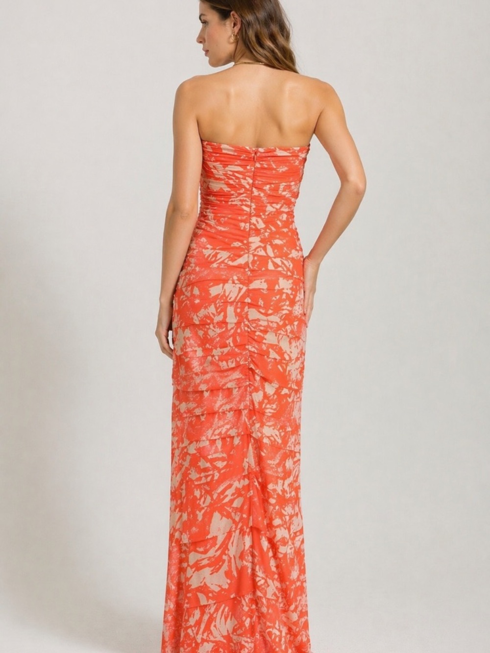 BCBGMaxAzria Erika Strapless Tiered Maxi Gown Orange Tan Size 2 Wedding Guest - Picture 2 of 4